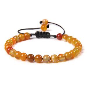 Unisex 6mm Orange Stripe Agate Natural Stone Beaded Adjustable Rope Bracelet NEW
